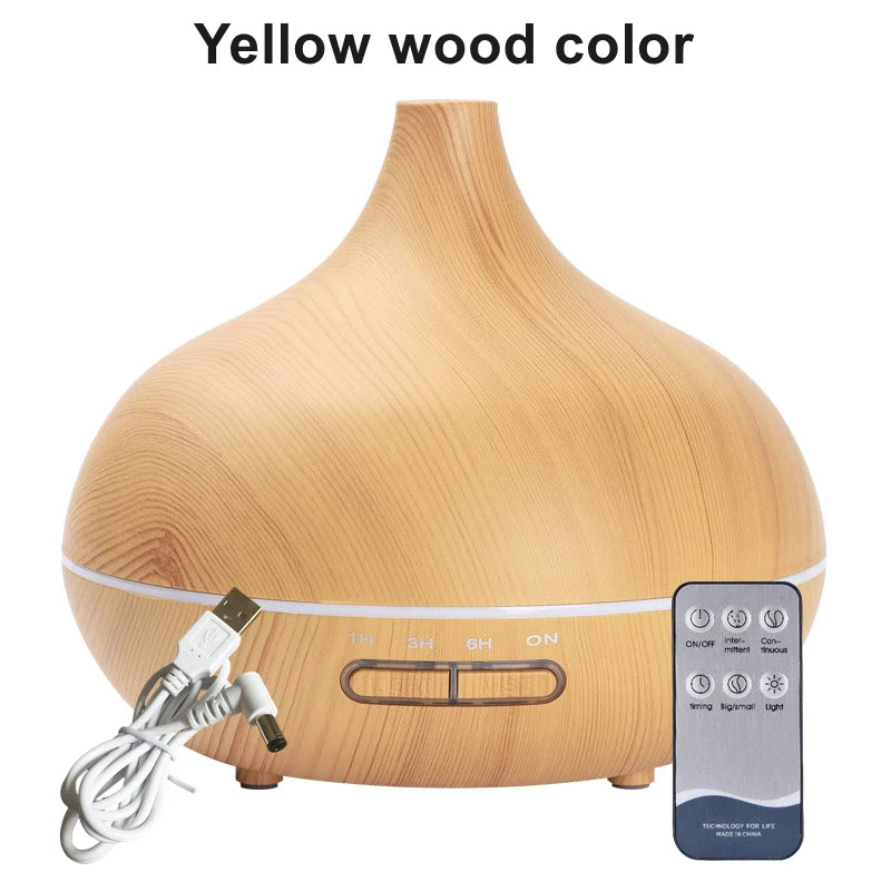 Difusor de Aroma USB de Color madera, difusor de aceites esenciales con luces LED de 7 Colores y Control remoto, humidificador de aire alimentado por USB, 550ml
