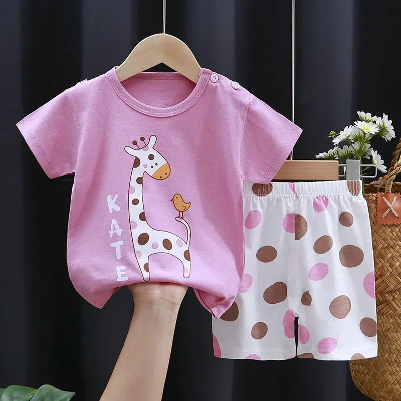 Conjuntos de 2 uds para niños, ropa para madres y niños, camiseta para niños y niñas, pantalones cortos de algodón de verano, ropa de manga corta para bebés, traje para niños pequeños
