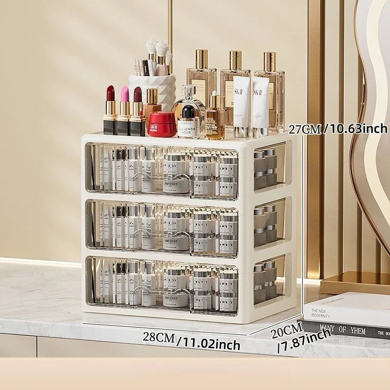 Caja de cosméticos de color crema, organizador de lápiz labial/máscara multicompartimento, cómoda para el cuidado de la piel/pinceles de maquillaje, 1-4 niveles