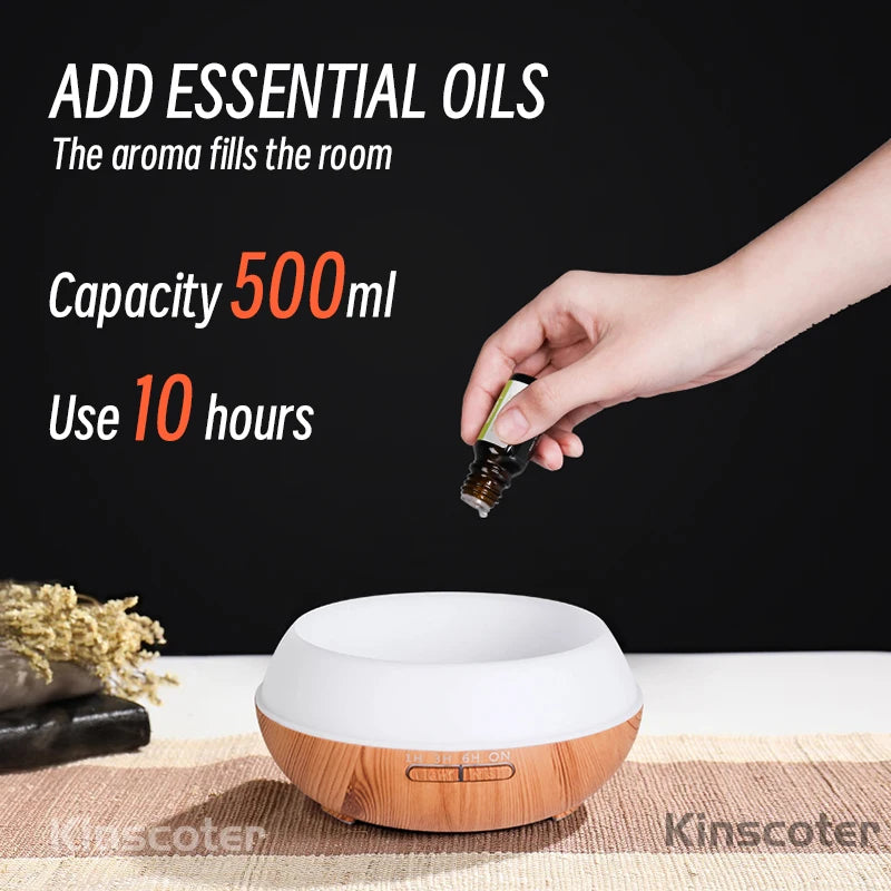 Difusor de Aceites Esenciales de Aromaterapia de Alta Calidad de 550 ml, Humidificador de Aire Ultrasónico con Control Remoto y Acabado en Madera, con Luz de 7 Colores