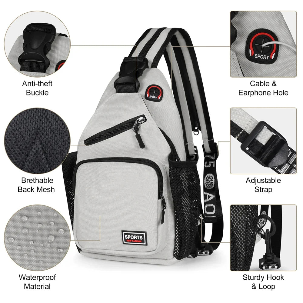 Bolsos de pecho para mujer, mochila ajustable y bolso de hombro individual con orificio para auriculares, bandolera de viaje deportiva pequeña para chica, bolso Oxford