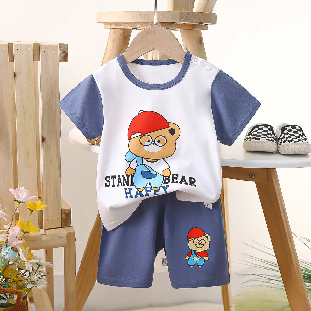 Conjunto de manga corta para niños, ropa de verano de algodón puro, camiseta fina para niñas, ropa para bebés