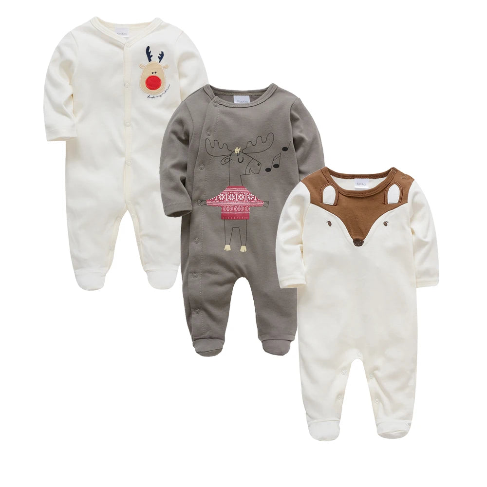 3 unids/lote 100% de ropa de algodón para niñas, peleles de manga larga para recién nacidos de 0 a 12M, mono con estampado de cartón para primavera y otoño