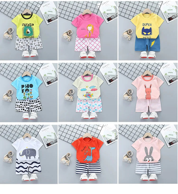 Conjuntos de 2 uds para niños, ropa para madres y niños, camiseta para niños y niñas, pantalones cortos de algodón de verano, ropa de manga corta para bebés, traje para niños pequeños