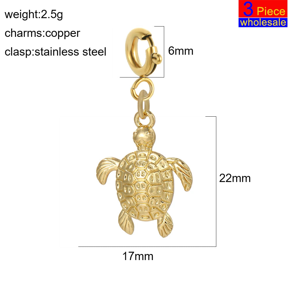 3 uds de 6mm de acero inoxidable hebilla de resorte dorada lindo verano playa océano cocotero concha de tortuga estrella de mar dijes colgante