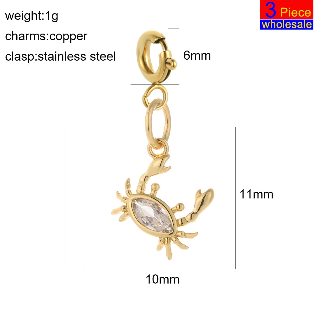 3 uds de 6mm de acero inoxidable hebilla de resorte dorada lindo verano playa océano cocotero concha de tortuga estrella de mar dijes colgante