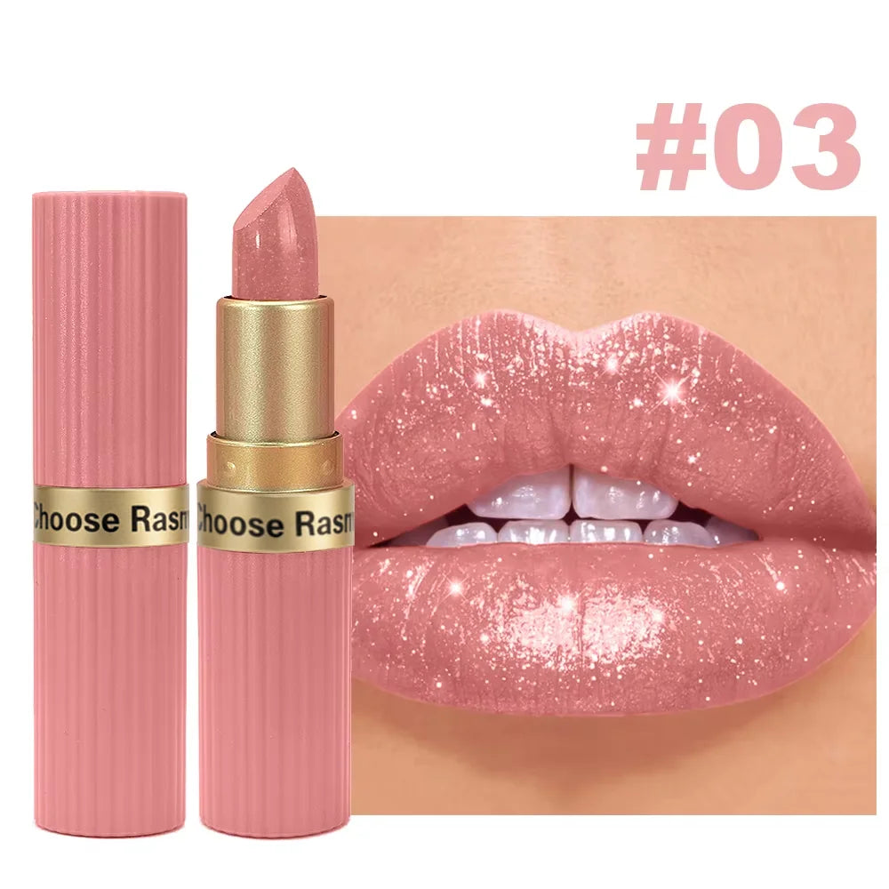 Lápiz labial de terciopelo con purpurina rosa nacarado, metálico, resistente al agua, de larga duración, mate, brillo, diamante, maquillaje cosmético para mujer