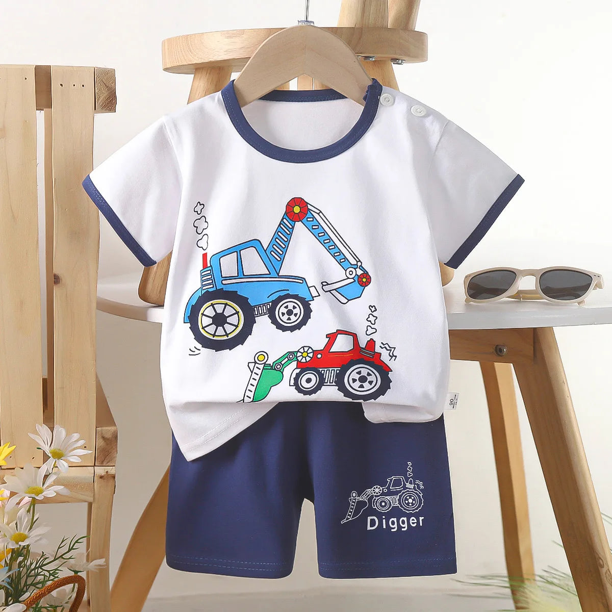 Conjunto de manga corta para niños, ropa de verano de algodón puro, camiseta fina para niñas, ropa para bebés