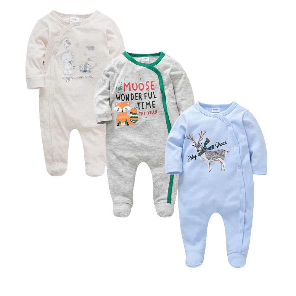 3 unids/lote 100% de ropa de algodón para niñas, peleles de manga larga para recién nacidos de 0 a 12M, mono con estampado de cartón para primavera y otoño