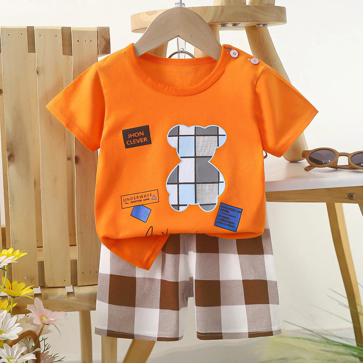 Conjunto de manga corta para niños, ropa de verano de algodón puro, camiseta fina para niñas, ropa para bebés