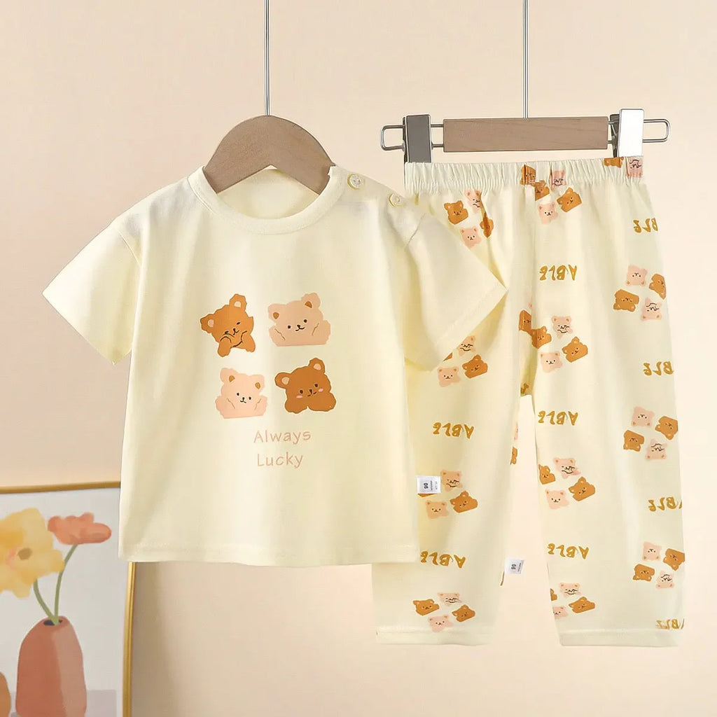 Conjuntos para niños, ropa de algodón para niños, ropa de dormir de casa de manga corta, ropa para niños, Tops de primavera y verano, trajes de pantalones
