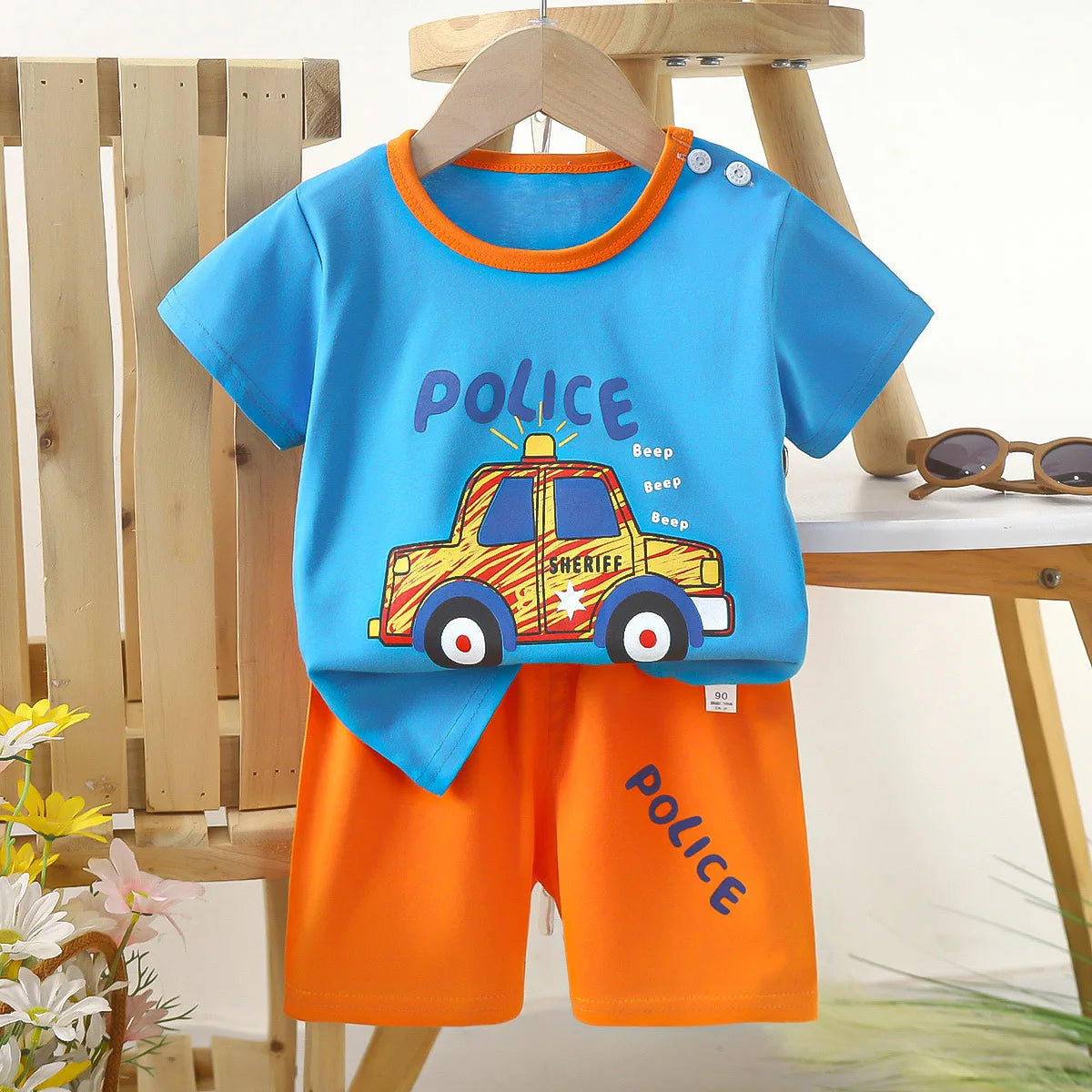 Conjunto de manga corta para niños, ropa de verano de algodón puro, camiseta fina para niñas, ropa para bebés