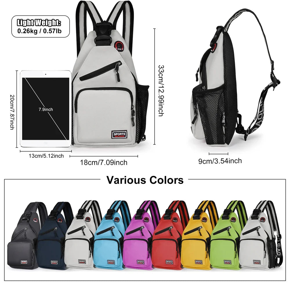 Bolsos de pecho para mujer, mochila ajustable y bolso de hombro individual con orificio para auriculares, bandolera de viaje deportiva pequeña para chica, bolso Oxford