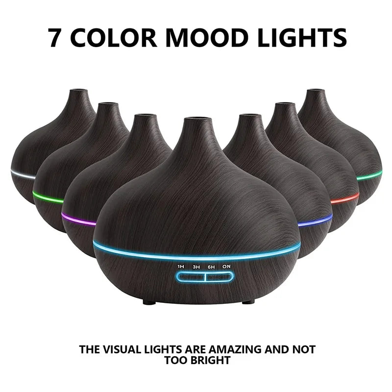 Difusor de Aroma USB de Color madera, difusor de aceites esenciales con luces LED de 7 Colores y Control remoto, humidificador de aire alimentado por USB, 550ml