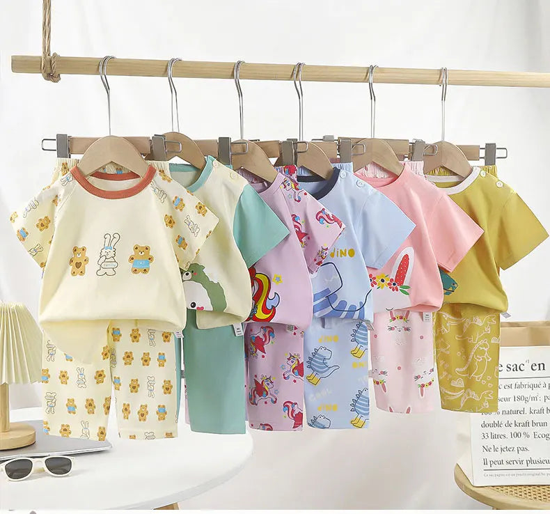 Conjuntos para niños, ropa de algodón para niños, ropa de dormir de casa de manga corta, ropa para niños, Tops de primavera y verano, trajes de pantalones