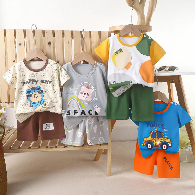 Conjunto de manga corta para niños, ropa de verano de algodón puro, camiseta fina para niñas, ropa para bebés