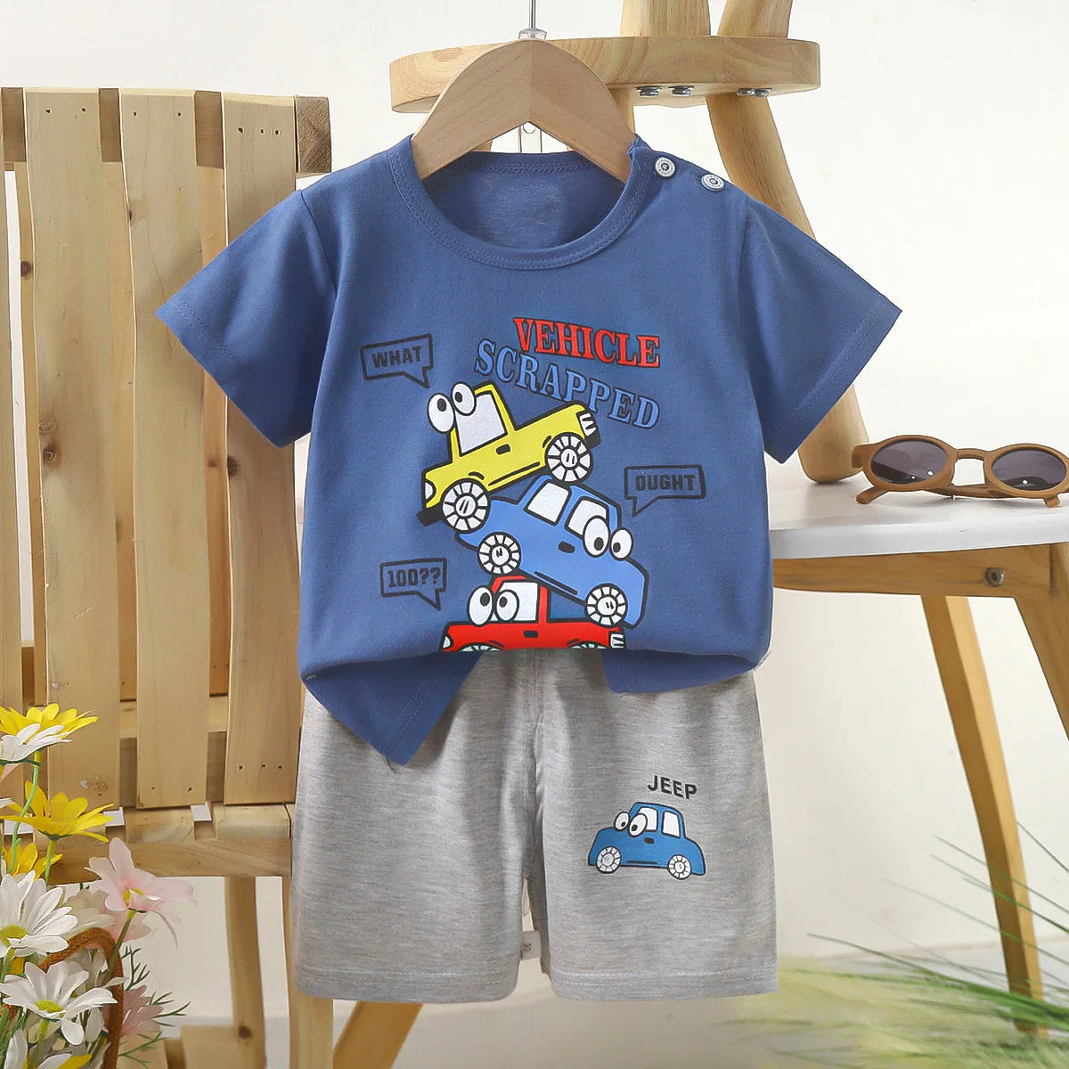 Conjunto de manga corta para niños, ropa de verano de algodón puro, camiseta fina para niñas, ropa para bebés