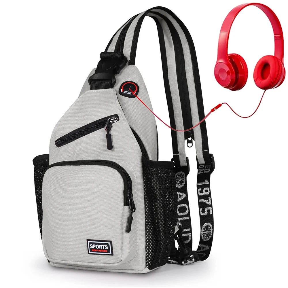 Bolsos de pecho para mujer, mochila ajustable y bolso de hombro individual con orificio para auriculares, bandolera de viaje deportiva pequeña para chica, bolso Oxford