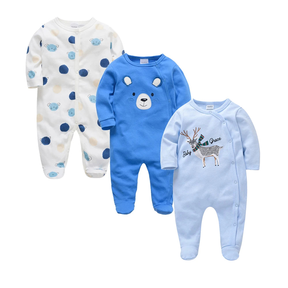 3 unids/lote 100% de ropa de algodón para niñas, peleles de manga larga para recién nacidos de 0 a 12M, mono con estampado de cartón para primavera y otoño