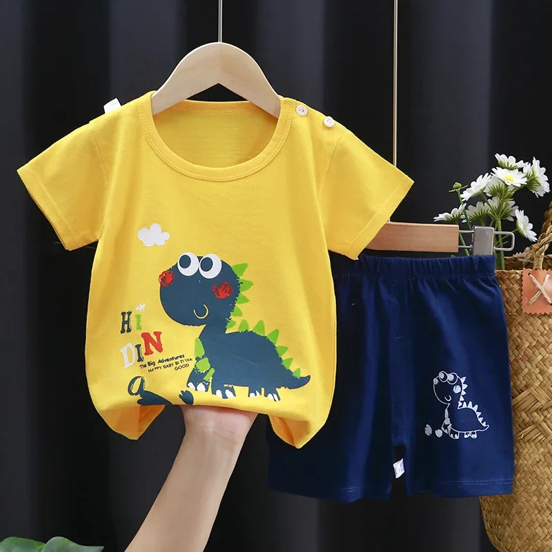Camisetas y Pantalones Cortos Cómodos de Algodón, Ropa Casual Diaria para Niñas, Conjunto de Verano para Bebés, Trajes de Dibujos Animados para Niños, Manga Corta