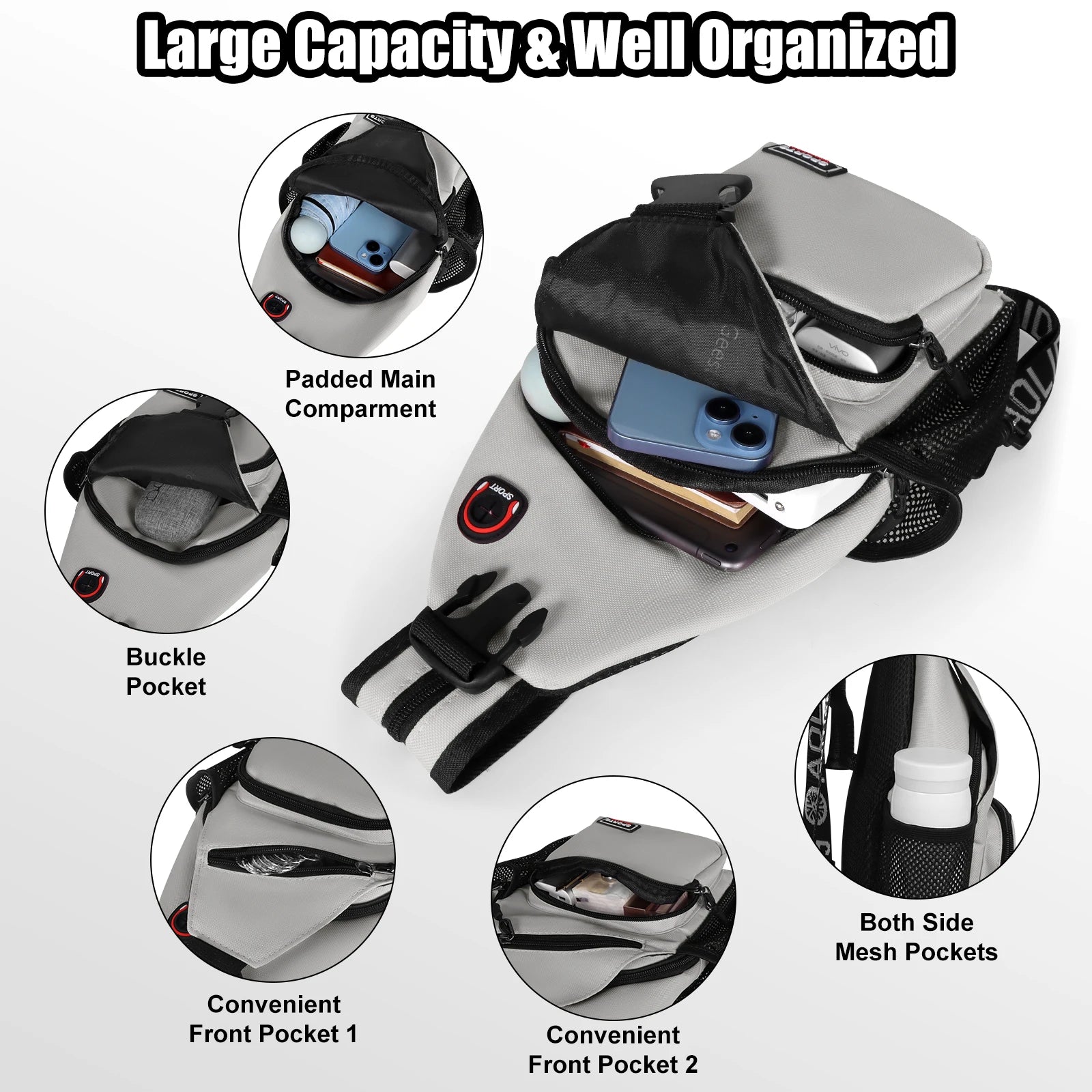 Bolsos de pecho para mujer, mochila ajustable y bolso de hombro individual con orificio para auriculares, bandolera de viaje deportiva pequeña para chica, bolso Oxford