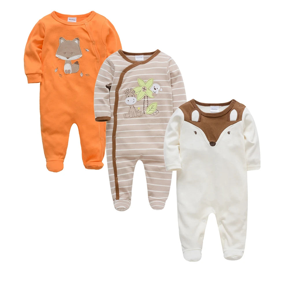 3 unids/lote 100% de ropa de algodón para niñas, peleles de manga larga para recién nacidos de 0 a 12M, mono con estampado de cartón para primavera y otoño