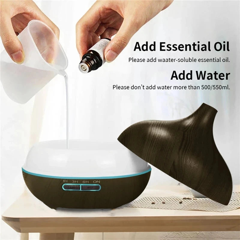 Difusor de Aroma USB de Color madera, difusor de aceites esenciales con luces LED de 7 Colores y Control remoto, humidificador de aire alimentado por USB, 550ml