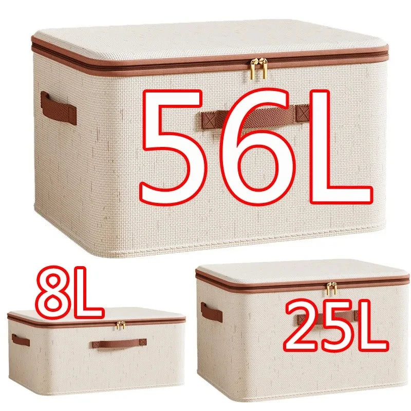Caja de almacenamiento grande para el hogar, caja organizadora de almacenamiento con cremallera de lino y algodón de carcasa dura resistente con tapa para ropa, juguetes, mantas