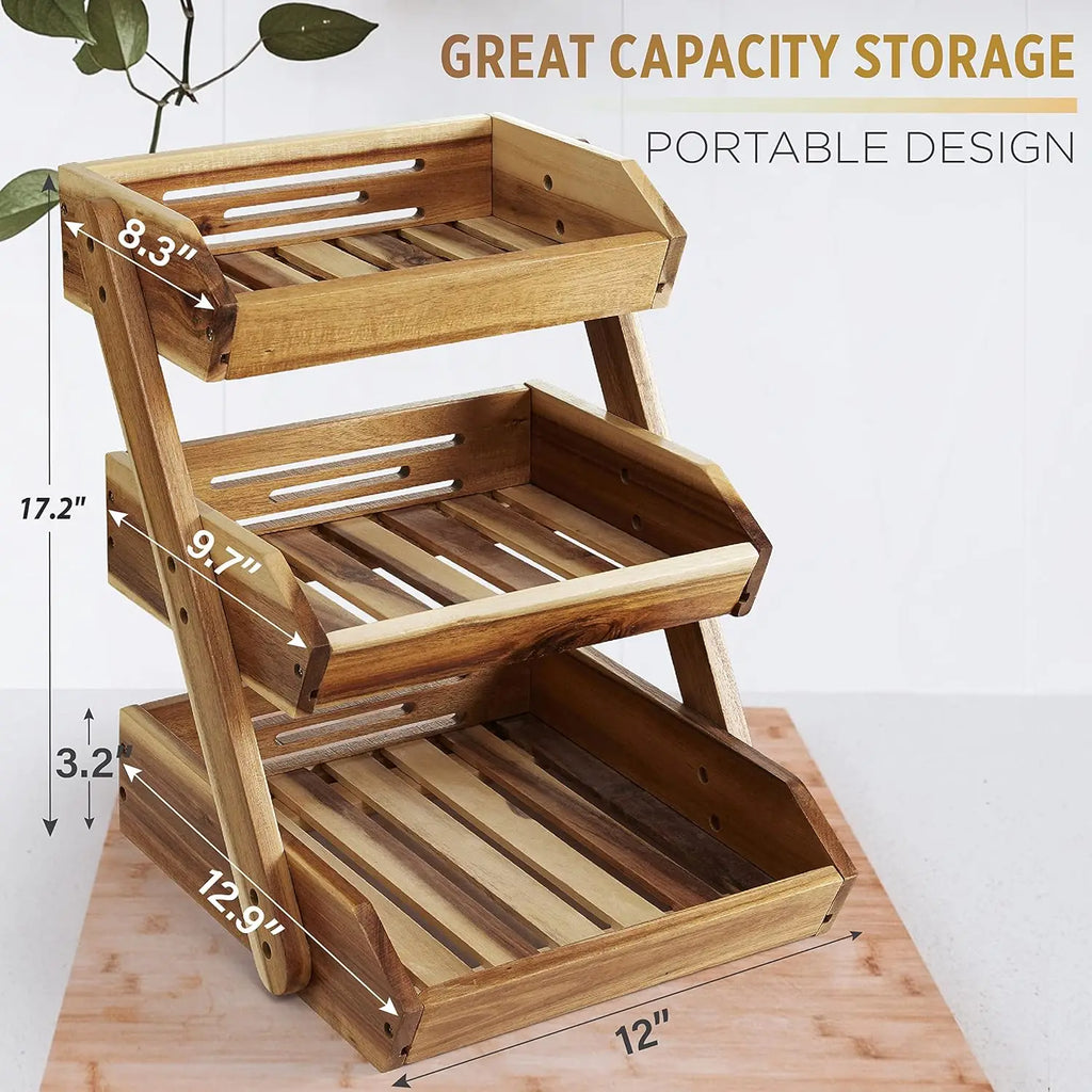 Cesta de frutas de 3 niveles para cocina: soporte duradero, multifuncional, para frutas y verduras de gran capacidad con organizador de aperitivos
