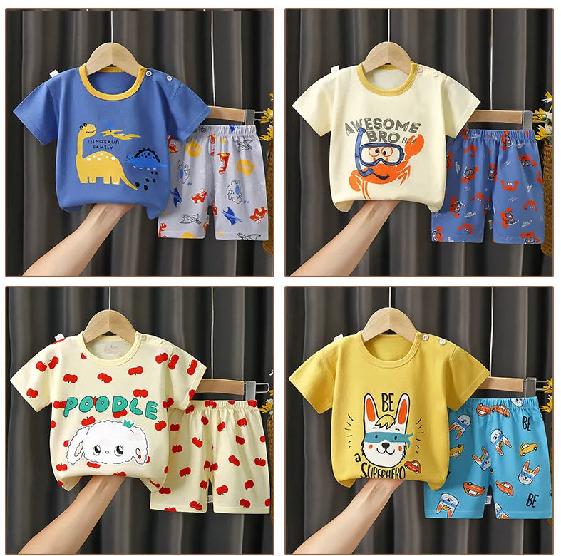 Camisetas y Pantalones Cortos Cómodos de Algodón, Ropa Casual Diaria para Niñas, Conjunto de Verano para Bebés, Trajes de Dibujos Animados para Niños, Manga Corta