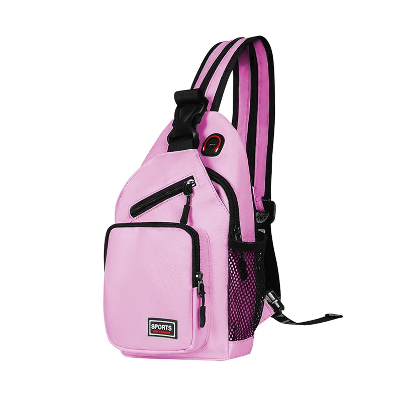Bolsos de pecho para mujer, mochila ajustable y bolso de hombro individual con orificio para auriculares, bandolera de viaje deportiva pequeña para chica, bolso Oxford