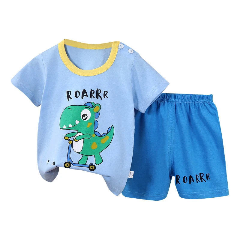 Conjunto de manga corta para niños, ropa de verano de algodón puro, camiseta fina para niñas, ropa para bebés