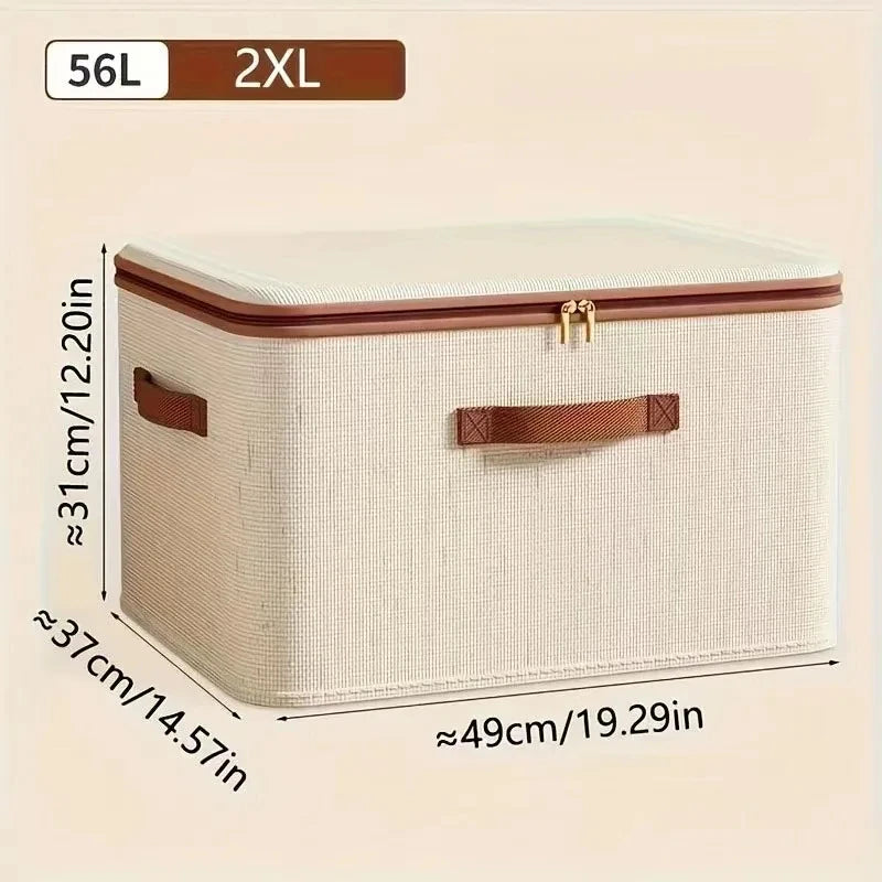 Caja de almacenamiento grande para el hogar, caja organizadora de almacenamiento con cremallera de lino y algodón de carcasa dura resistente con tapa para ropa, juguetes, mantas