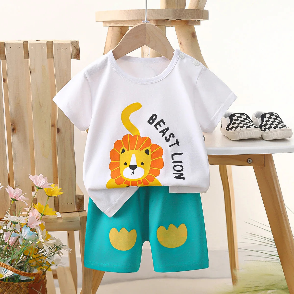 Conjunto de manga corta para niños, ropa de verano de algodón puro, camiseta fina para niñas, ropa para bebés