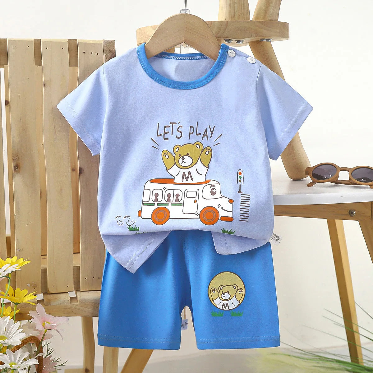 Conjunto de manga corta para niños, ropa de verano de algodón puro, camiseta fina para niñas, ropa para bebés
