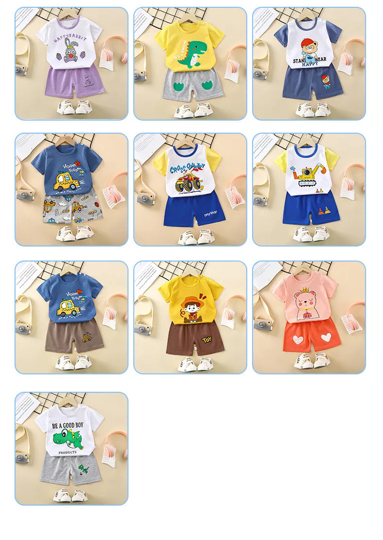 Conjunto de manga corta para niños, ropa de verano de algodón puro, camiseta fina para niñas, ropa para bebés