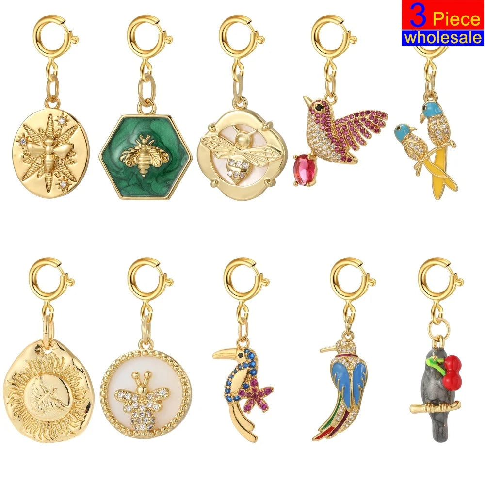 3 uds de 6mm de acero inoxidable hebilla de resorte dorada lindo verano playa océano cocotero concha de tortuga estrella de mar dijes colgante