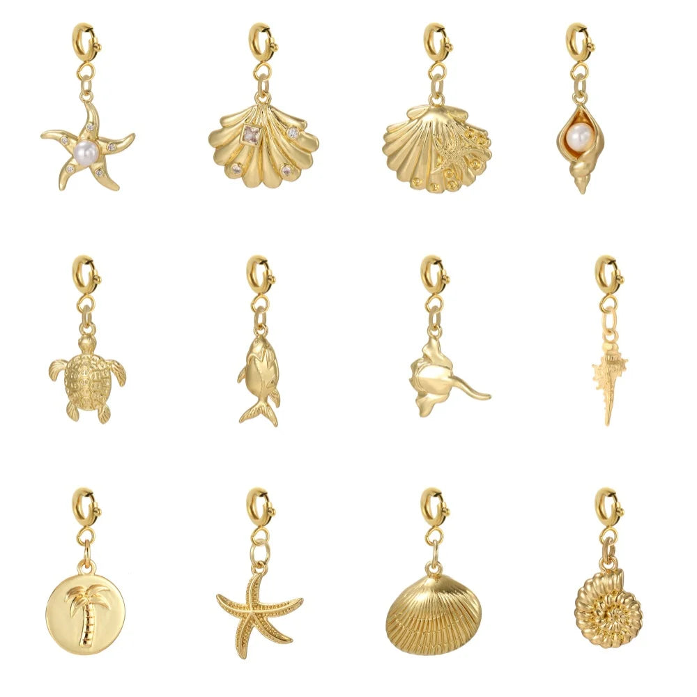 3 uds de 6mm de acero inoxidable hebilla de resorte dorada lindo verano playa océano cocotero concha de tortuga estrella de mar dijes colgante