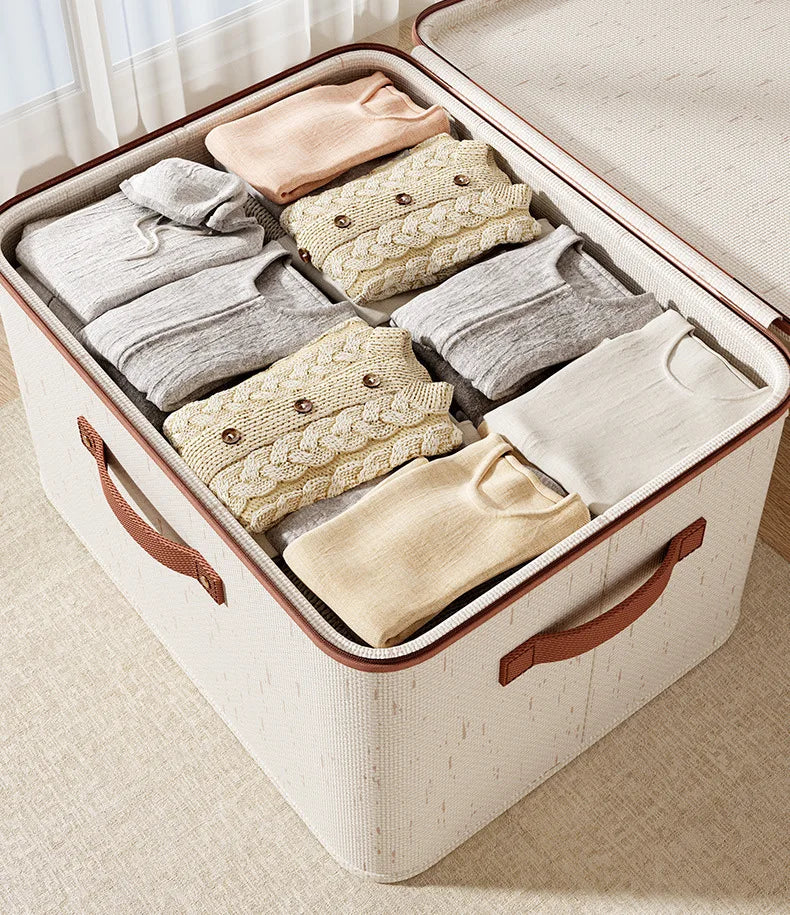 Caja de almacenamiento grande para el hogar, caja organizadora de almacenamiento con cremallera de lino y algodón de carcasa dura resistente con tapa para ropa, juguetes, mantas