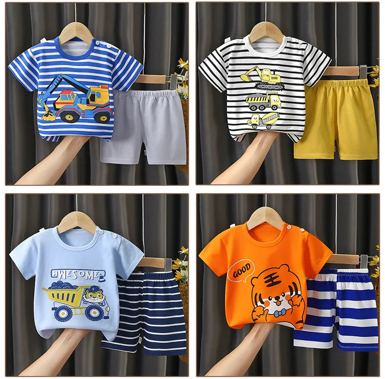 Camisetas y Pantalones Cortos Cómodos de Algodón, Ropa Casual Diaria para Niñas, Conjunto de Verano para Bebés, Trajes de Dibujos Animados para Niños, Manga Corta