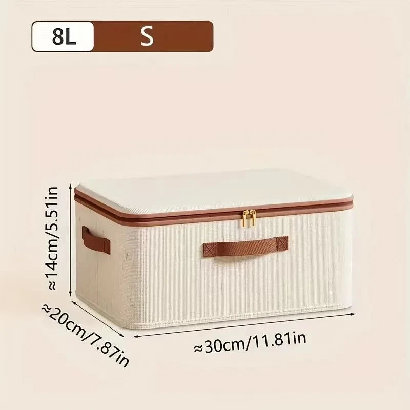 Caja de almacenamiento grande para el hogar, caja organizadora de almacenamiento con cremallera de lino y algodón de carcasa dura resistente con tapa para ropa, juguetes, mantas
