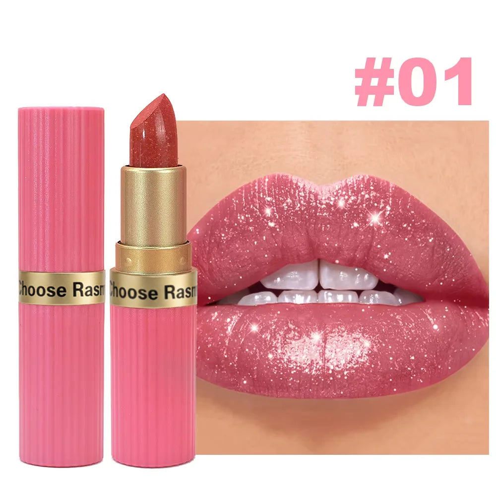 Lápiz labial de terciopelo con purpurina rosa nacarado, metálico, resistente al agua, de larga duración, mate, brillo, diamante, maquillaje cosmético para mujer