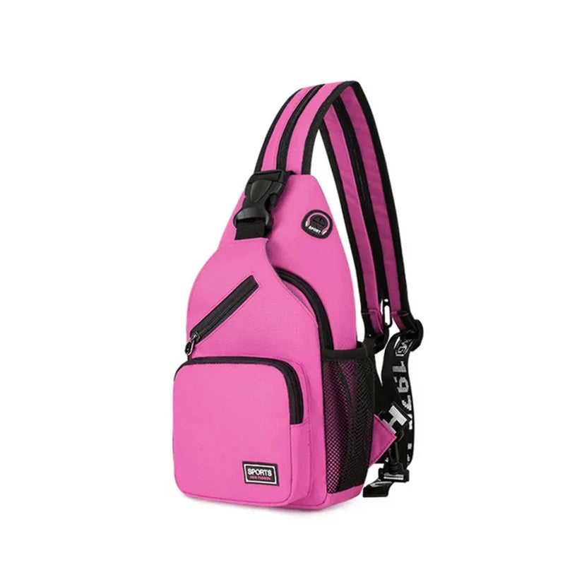 Bolsos de pecho para mujer, mochila ajustable y bolso de hombro individual con orificio para auriculares, bandolera de viaje deportiva pequeña para chica, bolso Oxford