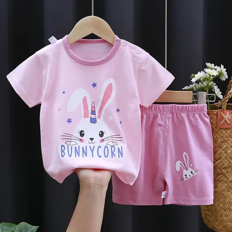 Camisetas y Pantalones Cortos Cómodos de Algodón, Ropa Casual Diaria para Niñas, Conjunto de Verano para Bebés, Trajes de Dibujos Animados para Niños, Manga Corta